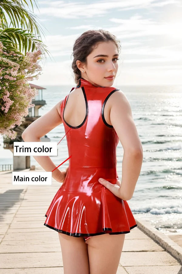 Women Latex Mini Dress Chinese Inspired Sleeveless Qipao
