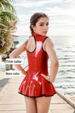 Women Latex Mini Dress Chinese Inspired Sleeveless Qipao