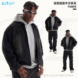 Etai men's high-quality short wide fit denim jacket - trendy brand autumn/winter open front zip-up denim jacket