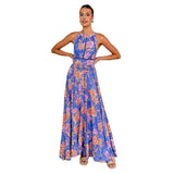 Women's dress - cross-border fashion: printed halter neck beach bohemian high-waisted backless floral dress