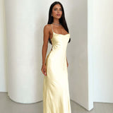 Women's dresses, direct from the factory. mid-length, figure-hugging, sexy v-neck camisole dress. soft and smooth, lightweight, twisted satin silk maxi dress
