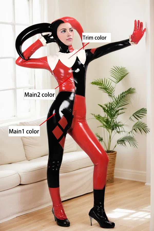 Women Harley Jester Red Latex Catsuits