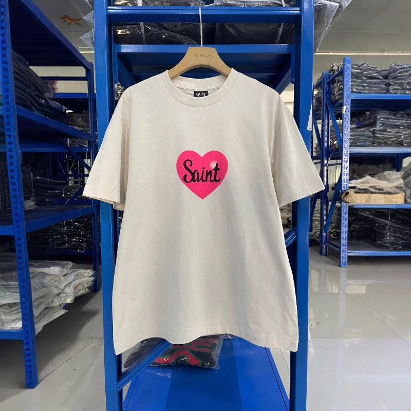 saint m t shirts  s.m barbie heart print crew neck pullover short sleeve top - wholesale