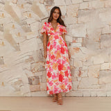 Women's dress - cross-border fashion, european & american export, independent website, spring/summer fresh & elegant floral print, maxi swing dress with open back design