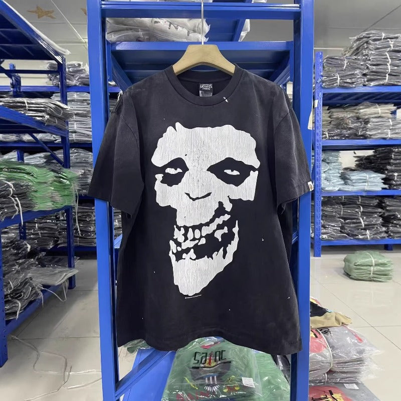 saint m t shirts  s.m skull letter graphic crew neck pullover short sleeve t-shirt - wholesale
