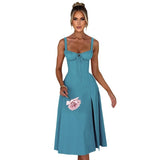 Women's dress - european & american amazon spring/summer fashion casual tie-waist slim-fit slit cami high-end dress