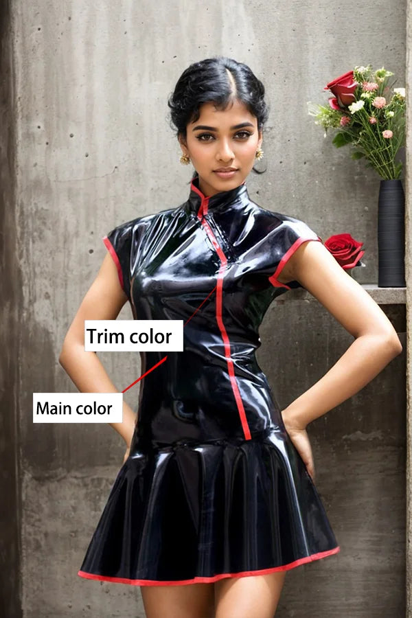Women Latex Mini Dress Cheongsam Inspired