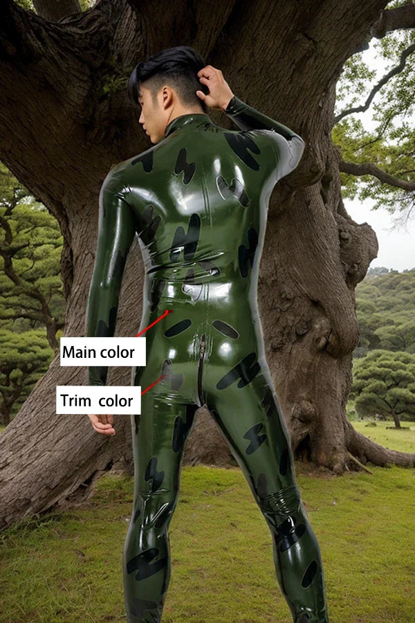 Mock Camo Man Latex Catsuits Camouflage