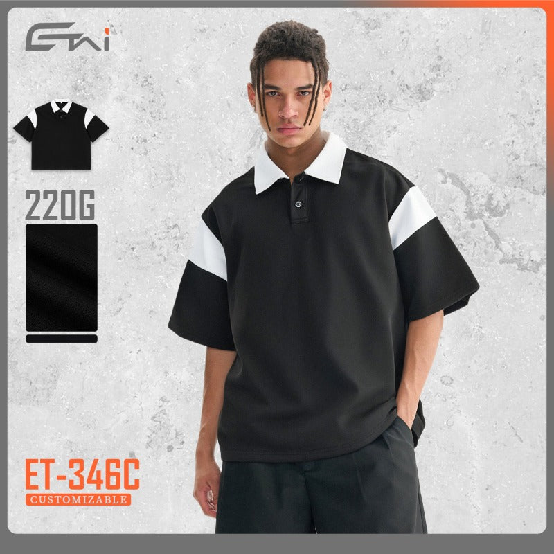 Etai men's clothing high-quality pure cotton boxy color block polo shirt - trendy men's brand, drop shoulder, turn-down collar, short sleeve tee