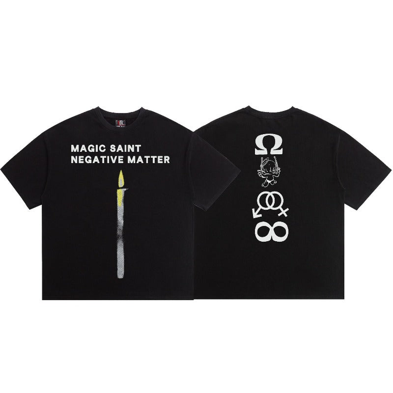 saint m t shirts  s.m candle angel graphic crew neck pullover short sleeve top - wholesale