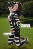 Women Latex Catsuits Asymmetrical Black White