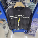 Saint m hoodie - autumn/winter s.m candle print distressed vintage crewneck long sleeve - wholesale