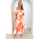 Women's dress - cross-border spring/summer amazon style elegant printed off-the-shoulder puff sleeve fashion european and american dress