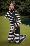 Women Latex Catsuits Asymmetrical Black White