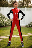 Women Pure Poison Red Black Latex Catsuits
