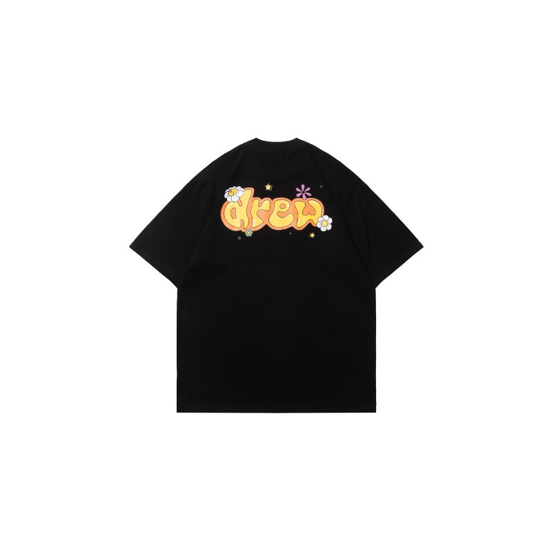 Drew house t-shirt - spring/summer d@ew floral letter crew neck pullover short sleeve