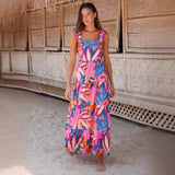 Women's dress - amazon cross-border fashion - european & american style - bohemian dress - spaghetti strap - flowy maxi dress - printed long dress for women