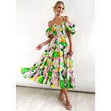 Women's dress: bestselling spring/summer one-shoulder printed puffy sleeve a-line dress for cross-border e-commerce (us/european platforms)