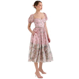 Women's dress - cross-border temu style - puff sleeve - amazon & independent website - ladies' floral print - pleated skirt