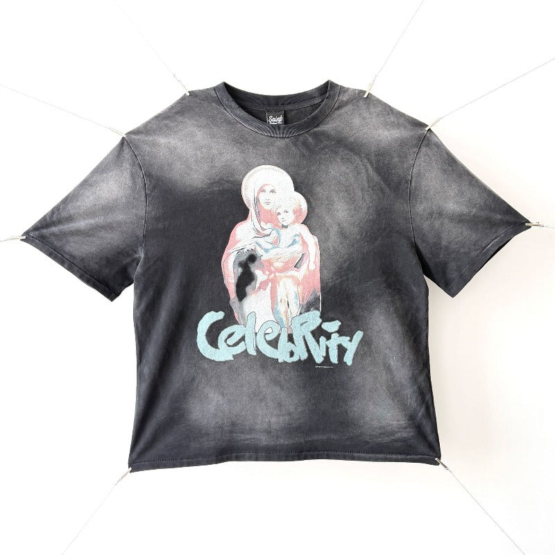 saint m t shirts  s.m. virgin mary letter graphic crew neck pullover short sleeve t-shirt - wholesale