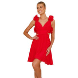 Women's dress - european & american style - wholesale women's clothing - cross-border e-commerce - amazon summer solid color v-neck high-waisted dress