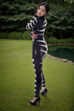 Women Latex Catsuits Asymmetrical Black White