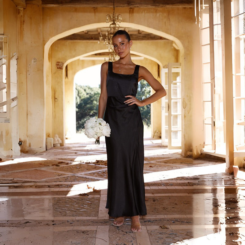 Women's dress - cross-border spring/summer fashion: european & american sexy spaghetti strap satin & satinette maxi dress
