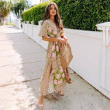 Women's summer dress - european & american style amazon long dress - high waist, spicy girl, batwing sleeve, v-neck, printed, sexy women's dress