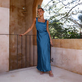 Women's dress - cross-border spring/summer fashion: european & american sexy spaghetti strap satin & satinette maxi dress