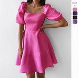 Women's dress - amazon independent store - elegant square neck short sleeve high waist slimming european and american style dress