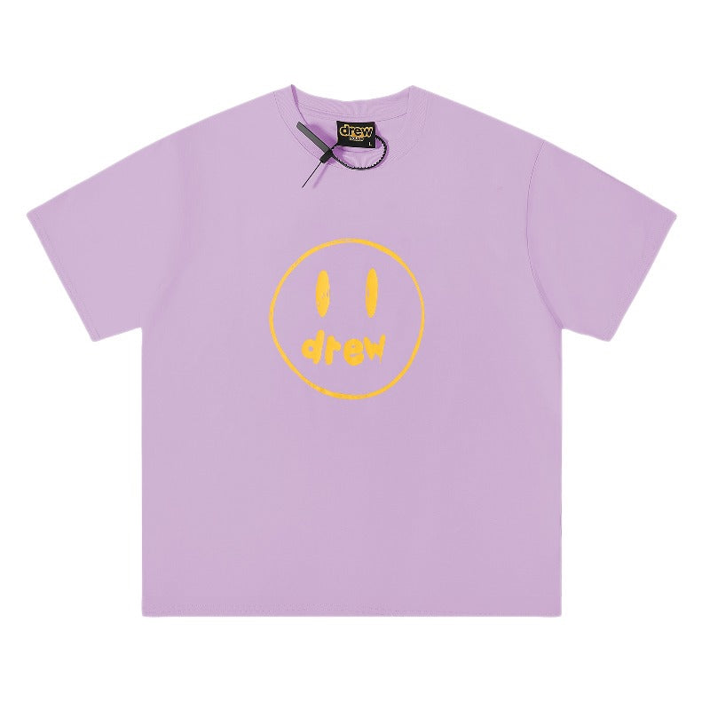 Drew house t-shirt - spring/summer european and american streetwear brand - d@ew smiley face print crew neck pullover short sleeve