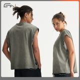 Etai men's clothing premium streetwear vintage short sleeve sleeveless tank top - heavyweight pure cotton, washed and distressed