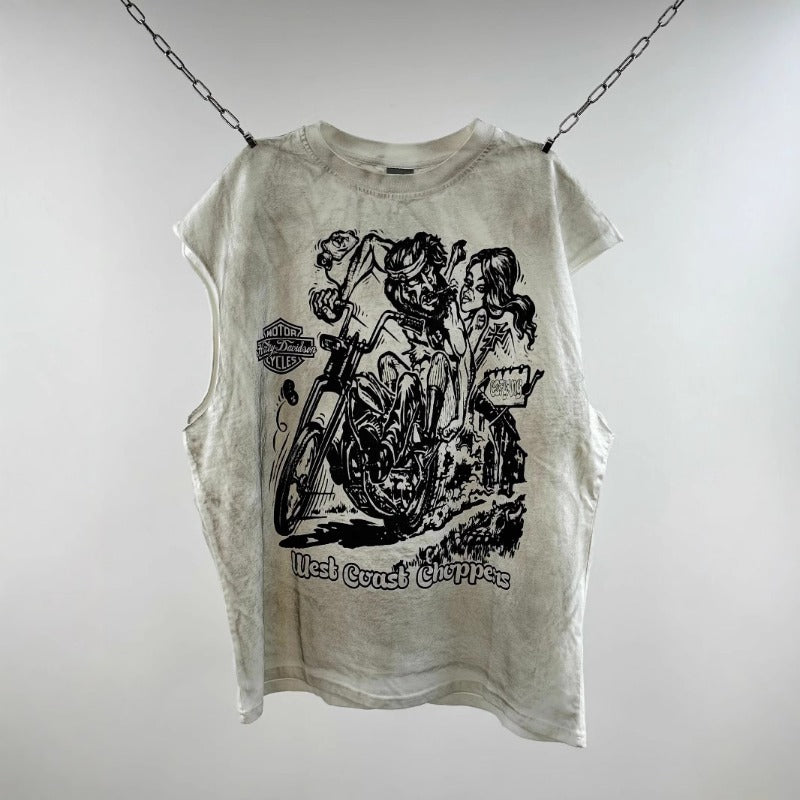 saint m t shirts  s.m cartoon harley pattern crew neck pullover tank top - wholesale