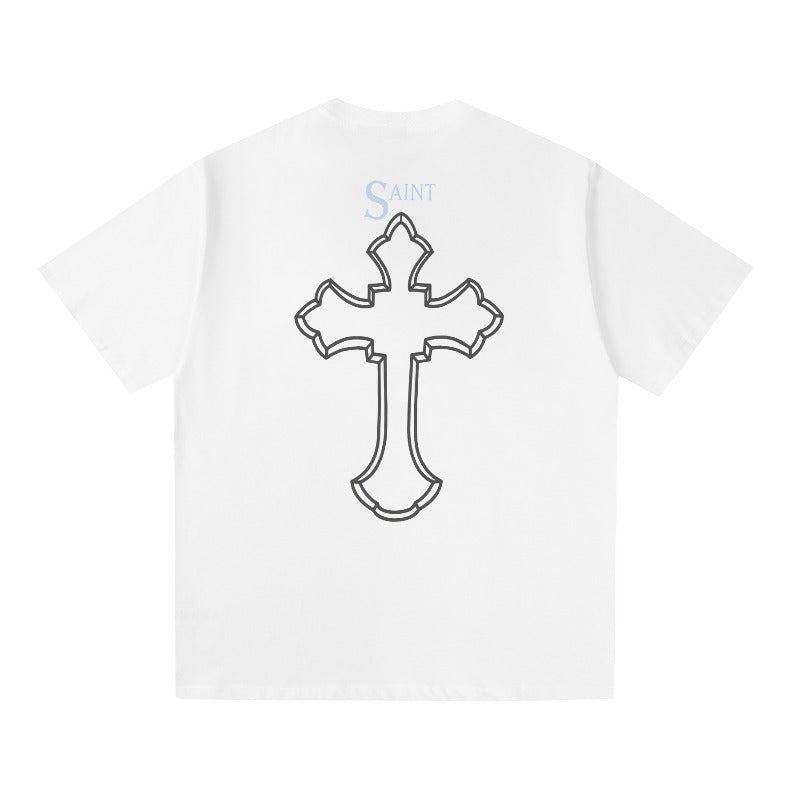 saint m t shirts  s.m character & letter graphic crew neck pullover short sleeve t-shirt - wholesale