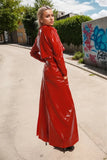 Women Long Latex Coats Red Double-Breasted