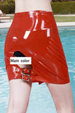 Womens Red Latex Mini Skirt with Front Cutout