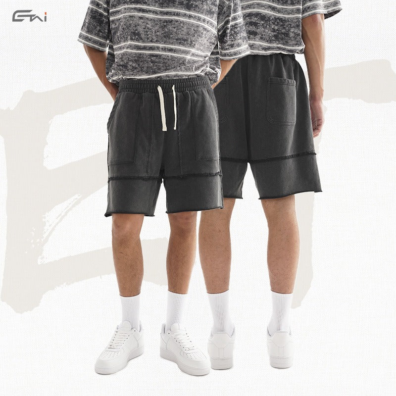Etai men's clothing high-quality big pocket trendy men's casual shorts retro washed split hem cotton shorts