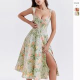 Women's dress - cross-border e-commerce, independent website, foreign trade, spring/summer, european and american style, slimming, spaghetti strap, sexy slit, floral print dress