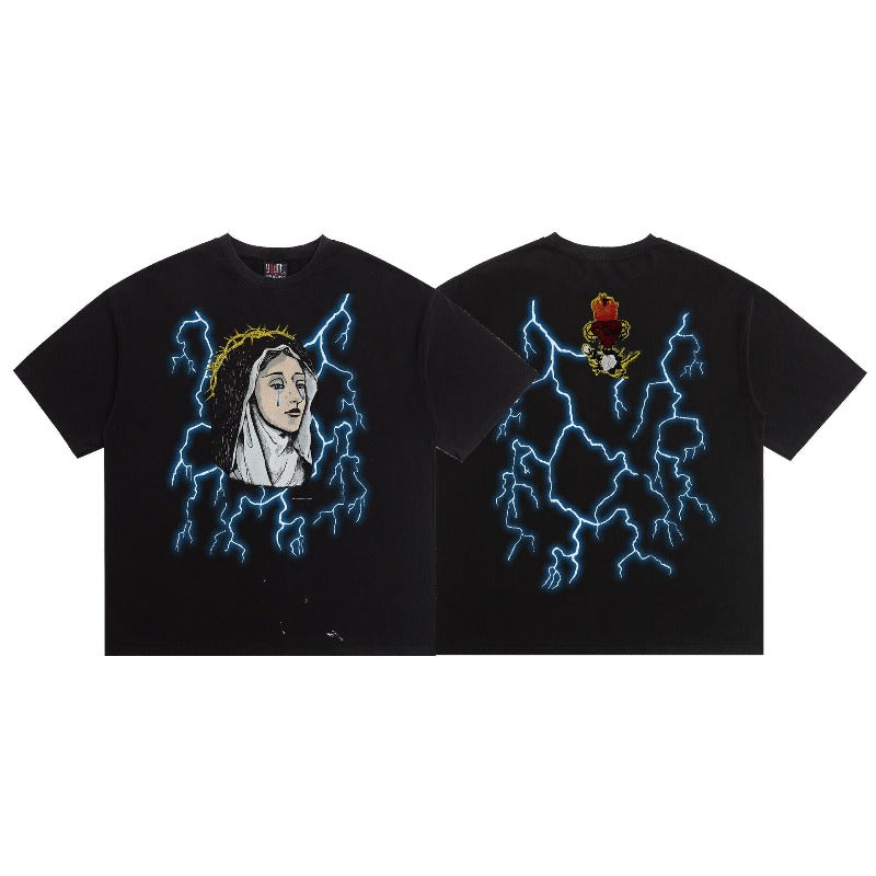 saint m t shirts  s.m. tear-stain lightning pattern crewneck pullover short sleeve t-shirt - wholesale
