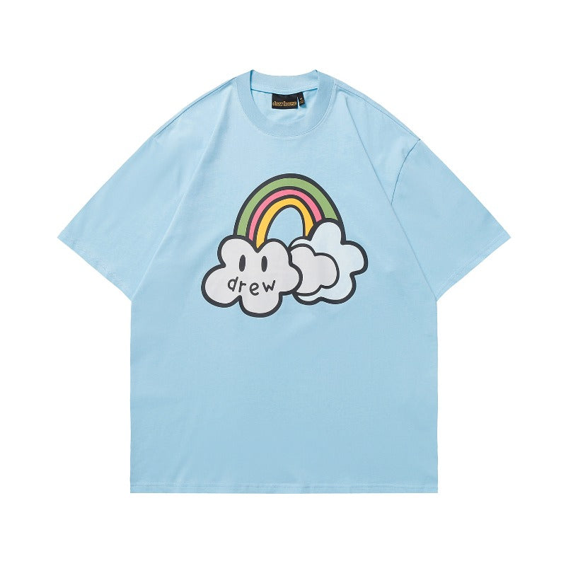 Drew house t-shirt - spring/summer collection - d@ew rainbow & cloud cartoon graphic crew neck short sleeve tee