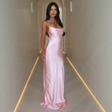 Women's dresses, direct from the factory. mid-length, figure-hugging, sexy v-neck camisole dress. soft and smooth, lightweight, twisted satin silk maxi dress