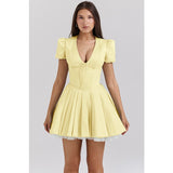 Women's french sweet floral print bubble sleeve dress - summer ballet dopamine outfit - cinched waist spicy girl a-line skirt
