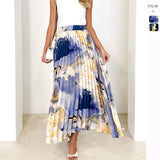 Women's dress - amazon spring/summer high-end oil painting print pleated midi skirt - european and american style drape a-line pleated skirt for women