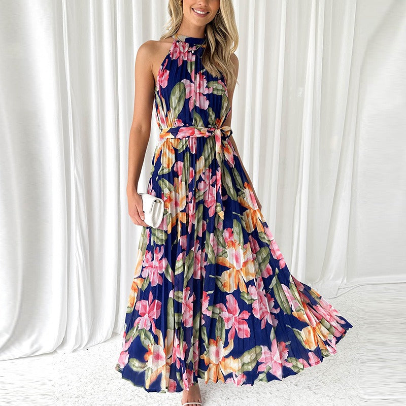 Women's dress - wholesale for us & european market, independent e-commerce stores, wish platform, cross-border e-commerce, spring/summer halter neck sleeveless printed casual vacation maxi dress