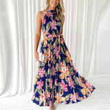 Women's dress - wholesale for us & european market, independent e-commerce stores, wish platform, cross-border e-commerce, spring/summer halter neck sleeveless printed casual vacation maxi dress