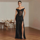 Women's dress - european & american style, amazon cross-border summer export, one-shoulder/off-shoulder evening gown, slimming & figure-flattering, spliced mermaid maxi dress