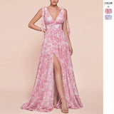 Women's dress - cross-border supply - european & american style - chiffon printed maxi dress - halter neck slit - vacation style dress
