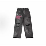 Saint m t pants spring/autumn s.m distressed ripped letter logo straight-leg jeans