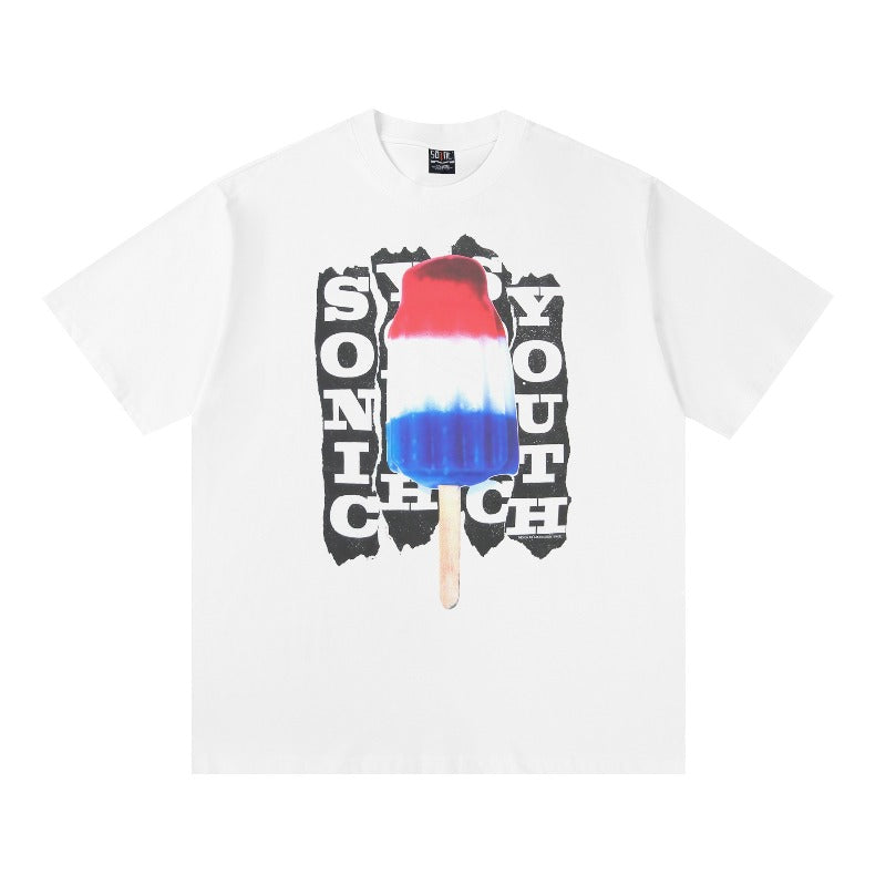 saint m t shirts  s.m ice cream letter graphic crew neck pullover short sleeve top - wholesale