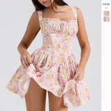 Women's dress - cross-border fashion: sexy summer floral sundress, slim-fit ballet-style puff skirt with spaghetti straps
